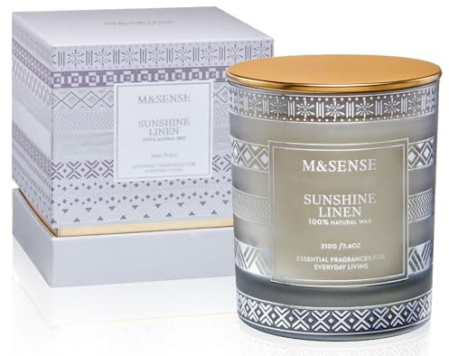 M&SENSE Candele profumate di lino Sunshine, 210g 45 ore di candele altamente profumate per la casa, candele di lusso in cera di soia completamente naturali, regali di San Valentino per uomini e donne