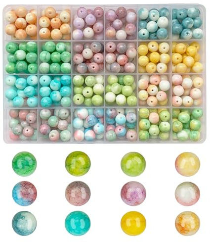 FINEASY 360 Pcs Crystal Beads for Jewellery Making Crackle Glass Natural Colorful Bracelet Beads 12 Colors for Necklace Bracelet Gemstone Beading, Earrings Crafts DIY Kit - 10mm