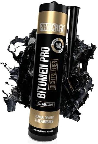 PROCREA® Bitumen Pro Dichtkleber [Faserverstärkte Dichtmasse & Kleber] Für alle Reparaturen vom Dach bis zum Keller - Kaltkleber & Abdichtung von Dachrinnen, Dachpappe, Schindeln, Ziegel uvm.