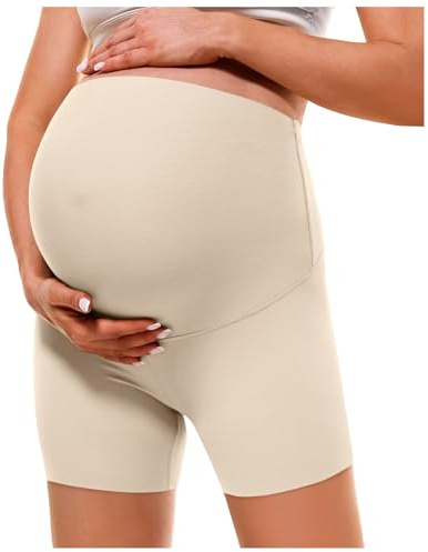 Damen Leggings Seamless Umstands Schwangerschaft Unterhose Shaping Unterwäsche Umstands Shapewear Shorts Shapewear für Kleider Nahtlose Shorts Umstandsslip Schwangerschaftsslip (Beige, L)
