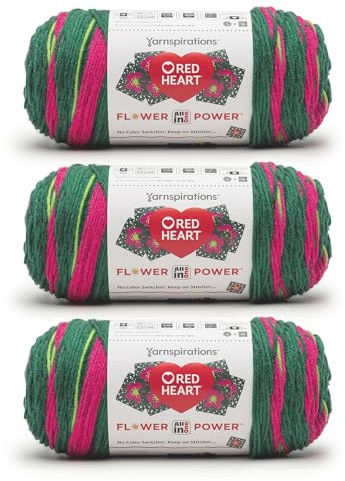 Red Heart All in ONE Flower Power Hyacinth Bucket Yarn - 3 Pack of 8.8oz/250g - 100% Acrylic - #4 Worsted (Medium) - 440 Yards - Knitting/Crochet | #4 - 100% Acrylic Wool Yarn for Crochet and Knitting, Up to 12 Flower Motifs, 440 Yards, 250g / 8.8oz