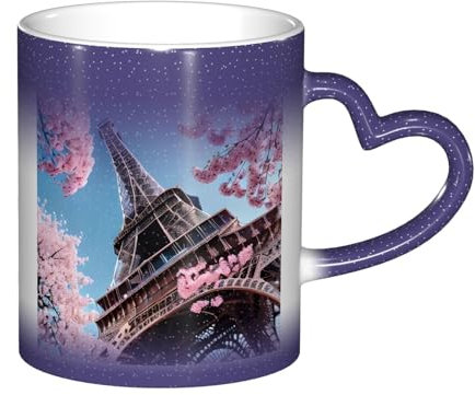 WYCZHY Magische farbwechselnde Kaffeetasse mit Wärmewechsel, Kaffee, Ölgemälde, Paris, Eiffelturm, 325 ml, Keramiktasse mit Farbwechsel