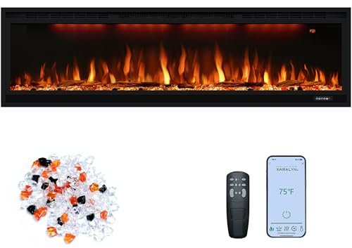Oxhark Flame 60/152cm Electric Fireplace, Slim Recessed & Wall Mounted Fireplace Heater w/Remote Control, Multicolor flame effects w/Realistic logs, Thermostat with Timer, 750/1500W, Black