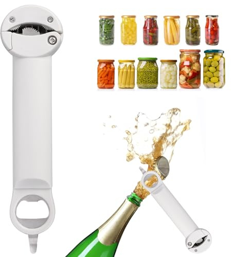 Minicoco Jar Opener Multifunctional Retractable Adjustable Manual Can Opener Jar Lid Gripper Lid Opener Ring Pull Opener for Arthritis Hands (White)