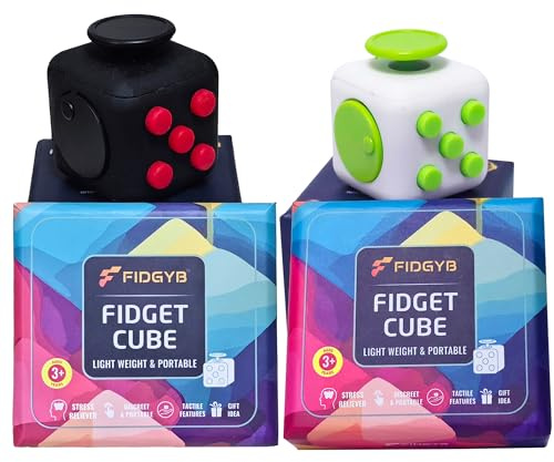 Lot de 2 Cubes Anti-Stress – Jouet sensoriel Lisse et Silencieux pour améliorer la Concentration et soulager Le Stress [NoirRouge + BlancVert]