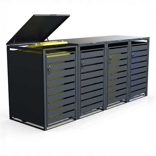 Graviers Mülltonnenbox 4er Set Anthrazit | Stilvolle Stahlkonstruktion für bis zu 240L Tonnen | Wetterfest, modular & abschließbar