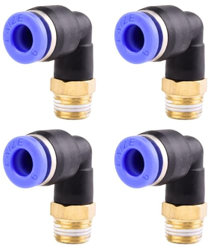 4 piezas 6mm 1/8 PT Racores neumáticos en codo de 90° con rosca macho Racores rápidos neumáticos para mangueras Push-in Conexión de aire comprimido Push-in