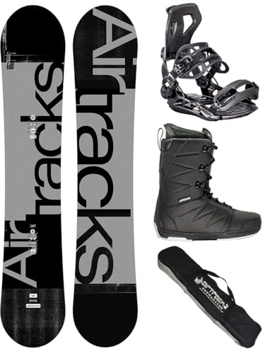 Airtracks Juego de snowboard para hombre Wide Silver Freestyle Freeride 165 – Fijación Master para snowboard – Botas blandas Star 45 – SB Bag