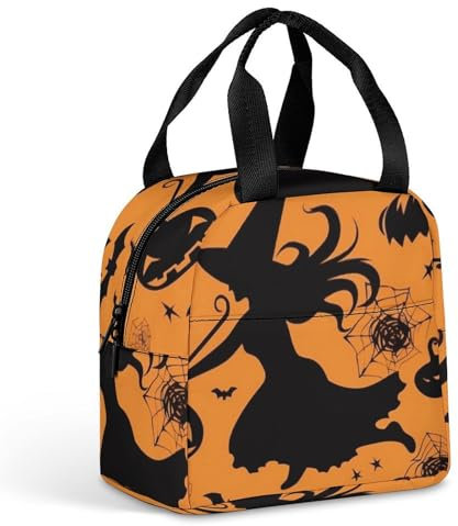 NUYFVG Lonchera de Halloween con diseño de bruja voladora para hombres y mujeres, pequeña, a prueba de fugas, reutilizable, de alta capacidad
