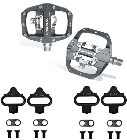 BUCKLOS SPD Pedals PD-M680 Mountain Bike Clip in SPD Flat Combo Dual Sided Pedals and SPD Cleats BH-51 / BH-56 Compatible with Shimano MTB SPD Pedals