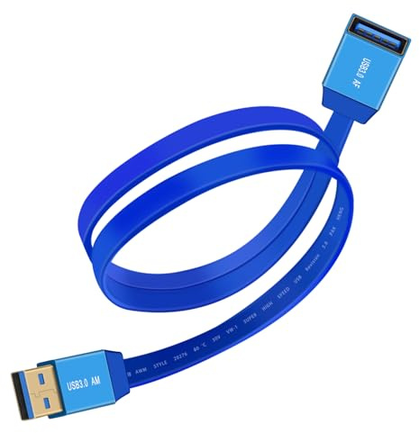 HuaLiSiJi USB 3.0 Verlängerungskabel Flach 5Gbps Datenübertragung Verlängerungskabel USB 3.0 A Stecker auf A Buchse für PC Laptop LED (Blau, 0.6 m)