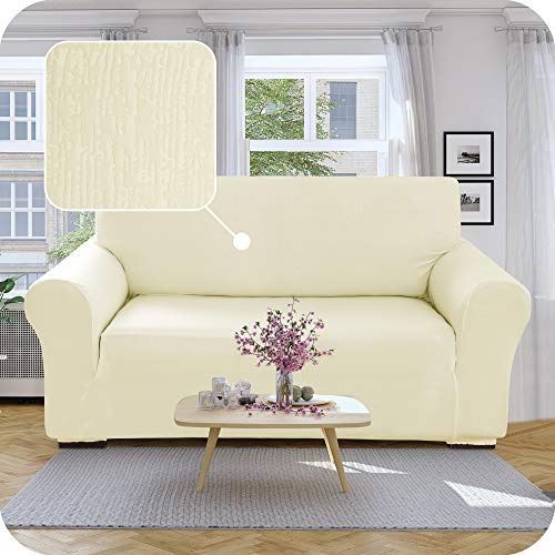 Deconovo Copridivano 2 Posti Elasticizzato con Braccioli, Antigraffio per Gatto, Universale Antiscivolo, Protezione Divano Lavabile Facile da Pulire, Beige