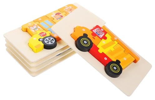 GETAJGHSD 5 Sätze Holz Puzzle für Pädagogisches mit Feuerwehr Müllwagen Bus Zug und Polizei Fördert Feinmotorik und Kreativität bei Kleinkindern