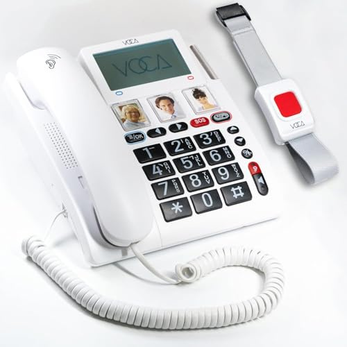 Téléphone à grosses touches VOCA CP141 pour personnes âgées, carte SIM 4G (sans ligne fixe), volume et sonnerie élevés pour les malentendants, bracelet SOS, appareil auditif, téléphone de bureau