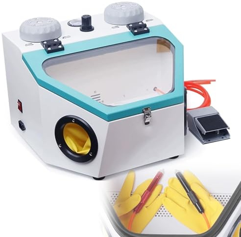 Mavdecll Sand Blasting Cabinet, Dry and Wet Sandblasting Machine, Adjustable Pressure, with LED Work Lamp & Big Viewing Window, Foot Pedal Control, Efficient Repair, for Gold Silver Ring Bracelet