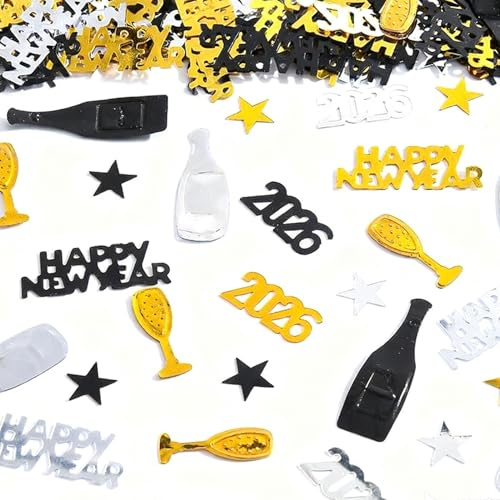 30G Konfetti Silvester Deko 2026,Silvester Tischdeko Happy New Year 2026 Deko Schwarz Gold Silber Glitzer Konfetti Streudeko Neujahr Glitzerkonfetti für Silvesterdeko Hochzeit Party Silvesterparty
