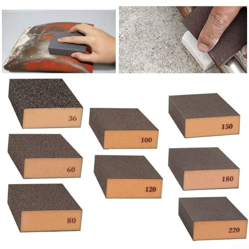 Bloc d'éponges de ponçage mural avec 7 grains 36# à 220# pour une utilisation humide et sèche sur bois, métal, plastique et surfaces peintes (grain 150)