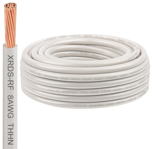 8AWG THHN Electrical Wire 25FT – Stranded Bare Copper Conductor with PVC and Nylon Insulation, Heat and Oil Resistant Cable for Indoor & Outdoor Wiring