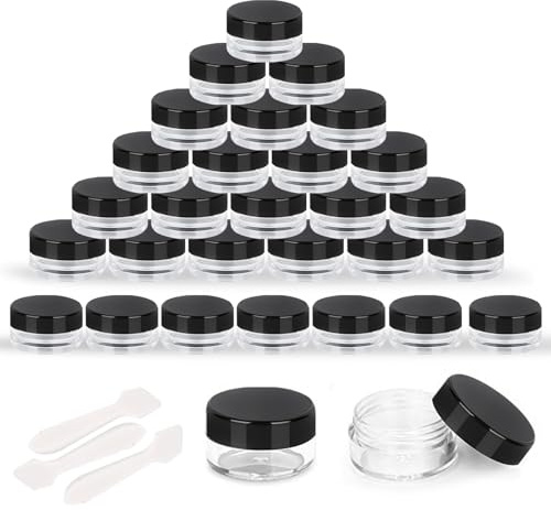 30 Piezas 5g/ml Trasparente botes con tapa,Botes Viaje,Cosméticos Envase,tarros pequeños para bálsamo labial y 3 Espátulas,para Cosméticos,Crema,Polvo,Perlas,Decoración de Uñas
