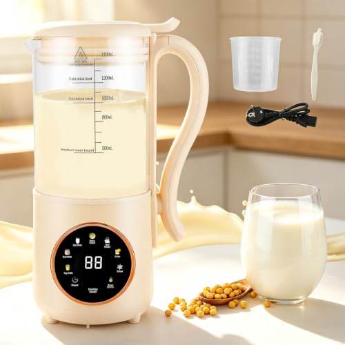 Macchina per il latte di soia da 1400 ml, macchina per il latte di soia con 16 lame e 9 funzioni, macchina per il latte d'avena per latte di mandorla, latte vegetale, bevande a base di cereali, pulizi