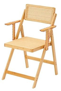 YGLEEULI Kleine Familien-Esszimmerstühle, Bambus-Rückseite, Harz-Rattan-Geflecht, Frisiertischhocker, zusammenklappbar, Aufbewahrung Küchen Stuhl klappbar(Style2-primary Color)