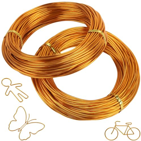 SYUTBOU 2 Rollen Golddraht Zum Basteln, 2mm x 30m Basteldraht Schmuckdraht, Gold Aluminium Draht, Biegsam Formbar für DIY, Bonscenes, Schmuckherstellung