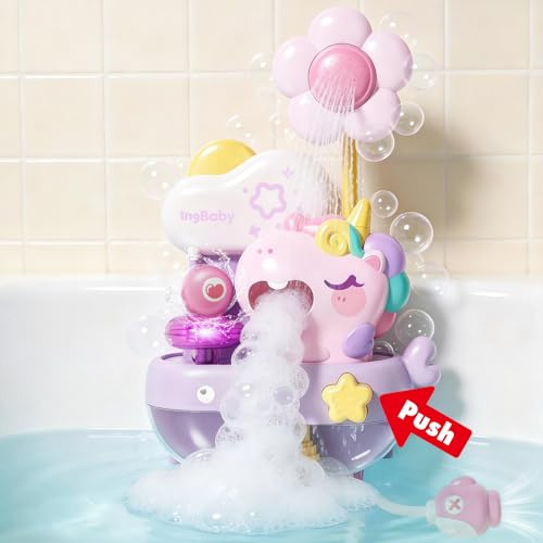 Unicorn Baby Bath Toys, 2 in 1 Bubble Machine with Led Light & Bath Shower Head, Interactive Bubble Maker Light up Bathtub Toy for Toddlers 2-4 Year Old, Boy and Girl Gift