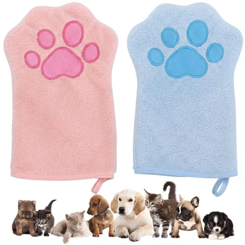 BCHMN Pack de 2 Toallas para Perros y Gatos de Microfibra Alta Absorción, Toalla de Secado Rápido para Mascotas Suave y Duradera, Accesorios de Baño para Cachorros y Gatitos, Color Azul y Rosa