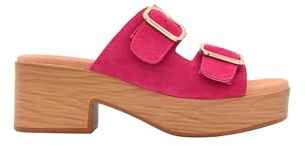 Azarey SANDALIA DE PIEL FUCSIA CON TACÓN ANCHO Y HEBILLAS - (Talla 41)
