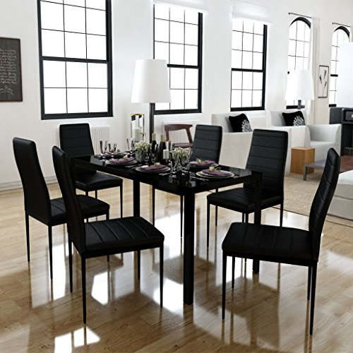 Festnight Set Tavolo da Pranzo/Tavolo Cucina con sedie 7 Pezzi Nero