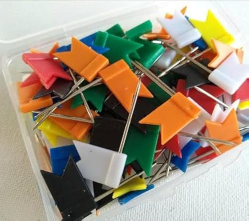 vndeful 100 Pinnwandnadeln Board Dekorative farbigen Karte Pins mit Flagge, 7 Farben sortiert