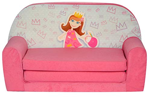 FORTISLINE Kindersofa MINI ausklappbar 78 x 40 x 45 cm - Kindercouch aus Mikrofaser mit Liegefläche 104 cm, abnehmbarem waschbarem Bezug, Oeko-TEX Standard 100, Prinzessin II