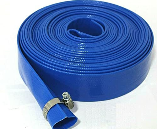Equip247uk Blue Layflat Water Discharge Hose Pipe Pump Irrigation - 25mm (1) Bore x 5 Metres Long. with Free Stainless Steel Hose Clip