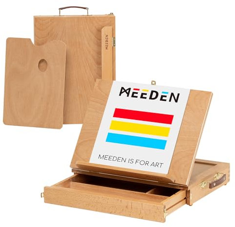 MEEDEN Chevalet de table en hêtre réglable et portable avec boîte de rangement et palette pour croquis, dessin et peinture