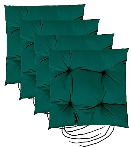 Gardenista Lot de 4 coussins de chaise de jardin avec attaches | Coussin touffeté hypoallergénique antidérapant | Résistant à l'eau et de qualité épaisse | Idéal pour l'intérieur et l'extérieur (vert)