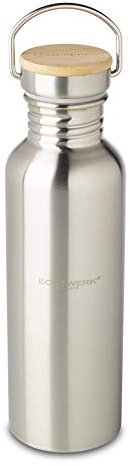 ECHTWERK Praktische Trinkflasche, Wasserflasche, Sportflasche, Isolierflasche, aus hochwertigem Edelstahl, mit Bambusdeckel, für Outdoor-Aktivitäten, Tragegriff, BPA-frei, auslaufsicher, 750 ml