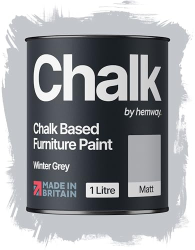 Hemway Chalk Based Furniture Paint, Winter Grey 1L, Matt Finish | Shabby Chic, Chalk Paint Furniture & Walls, Quick Dry & 1 Coat