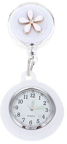 UKCOCO Krankenschwester Uhr Versenkbar Arzt Taschenuhr: Blumen Brosche Schwesternuhr mit Clip Fob Uhr Weiß Geschenk für Ärzte Krankenschwestern Sanitäter Krankenpfleger