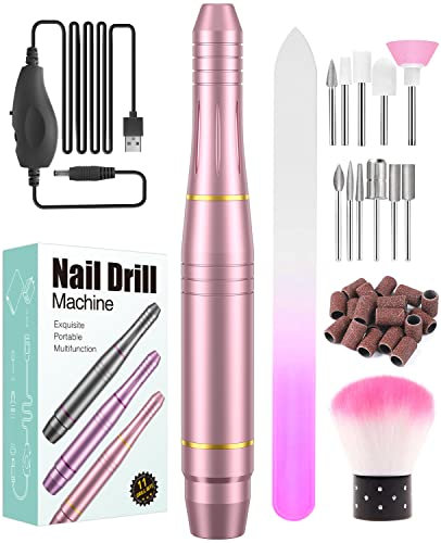 Electric Nail File, Nanssigy Electric Nail Drill for Acrylic Nails Gel, 20000 RPM Adjustable Speed E File Nail Drill with 11 Drill Bits, USB Electric Manicure Pedicure Set for Beginner, Women, Girls