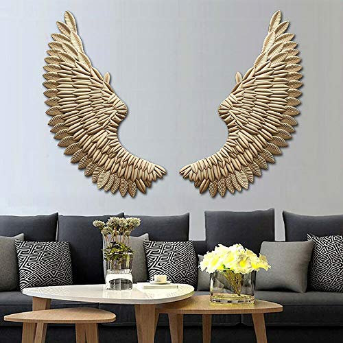 Alas de ángel, decoración de pared, decoración vintage de pared, escultura de alas de ángel, 38 x 100 cm, estatua decorativa de hierro para dormitorio Nursery