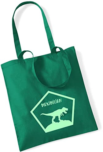 Stofftasche Dinosaurier T-Rex personalisiert | mit Namen bedruckter Jutebeutel Stoffbeutel für Jungen | Dino-Design Kinder-Tasche Schule, KiTa