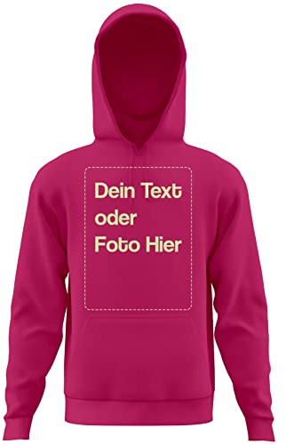 BLAK TEE Herren Personalisierbares Hoodie Selbst Gestalten mit Foto und Text Wunschmotiv Fuchsie XL