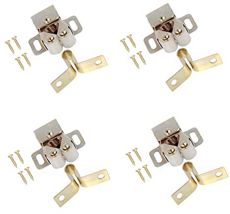 TERF® Heavy Duty Double Roller Catch Latch Electro Brass Furniture Lock Including Fixing Screw for Cabinet Kitchen Bathroom Cupboards Wardrobes Drawer Door - Pack of 4
