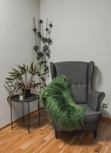 Tannery Sheepskin Grün gefärbtes echtes Schafsfell Lammfell Schafsfell Teppich Pelz weiche Wolle, schaffell Hygge (ca. 90/50cm)
