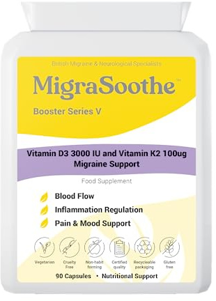 MigraSoothe Booster Vitamin D3 Vitamin K2 MK7 Complex for migraine Relief 2-3 Months Supply (90)