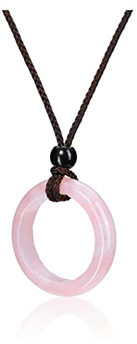 Jovivi Healing Crystal Pendant Necklace Women Natural Pink Rose Quartz Crystal Gemstones Quartz Round Stone Cord Necklace Adjustable Jewellery Gifts