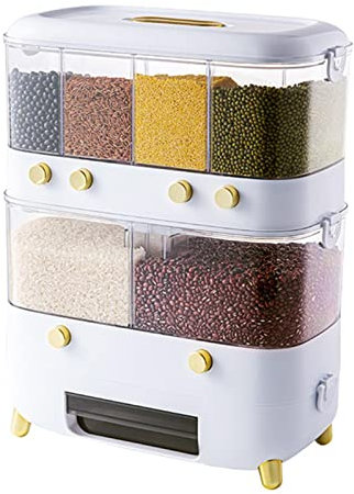 HOMRAA Rice Dispenser - Grid Design Grain Storage Dispenser - Kitchen Grain Storage Container, Holder For Rice Black Rice, Corn, Soybean