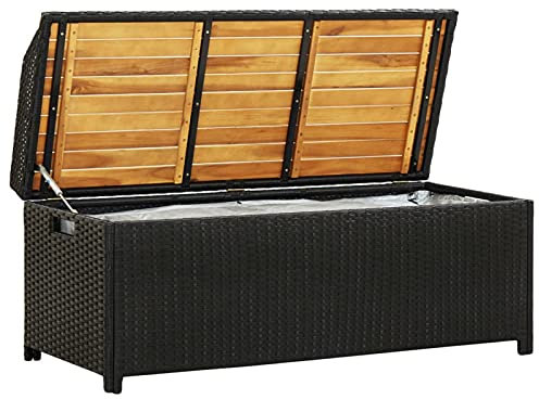 Homgoday Sitzbank mit Stauraum 120 cm Poly Rattan Schwarz Model46480