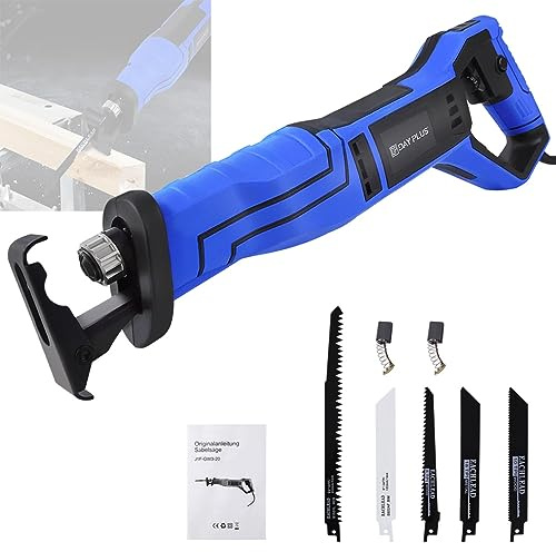 Scie à guichet 900W avec 5 lames pour couper le bois, le plastique et le métal,profondeur de coupe(bois:160mm, métal:8mm, plastique:60mm),2800RPM vitesse variable Scie sabre électrique pour arbre