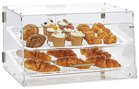 VEVOR 2-stöckige Gebäck-Vitrine, Kommerzielle Tabletts 510 x 350 x 35 mm, Bäckerei-Vitrine, Acryl-Vitrine mit Zugang zur Hintertür und abnehmbaren Regalen, für Donut-Bagels, Kuchen, Kekse usw.